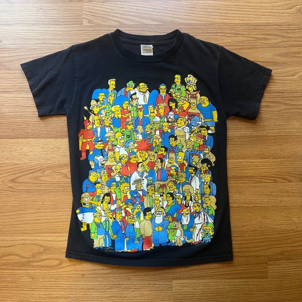 Vintage 2007 The Simpsons Cast Graphic T-Shirt Black Delta Pro Weight Small